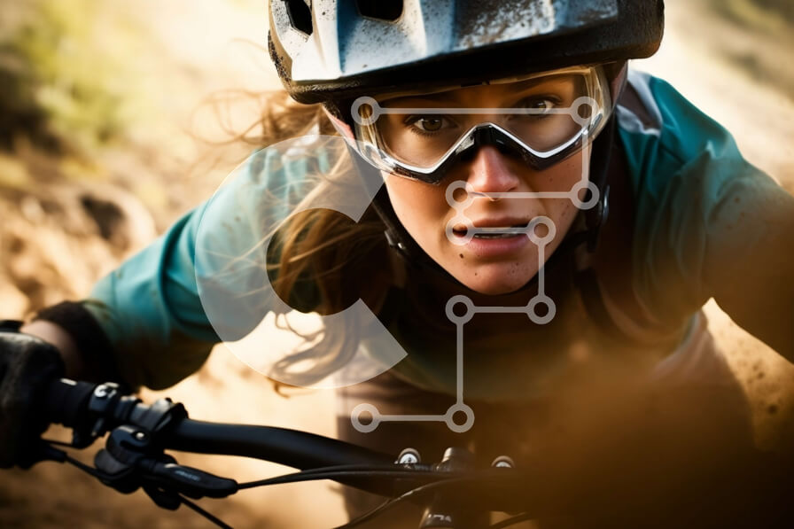 Intra Συλλεκτικό Ξύλινο Παζλ Plywood  4mm - Γεμάτη δράση φωτογραφία μιας γυναίκας που κάνει ποδήλατο βουνού σε ένα χωμάτινο μονοπάτι Σε Ξύλινο Κουτί - Διαστάσεις Puzzle: 10x10 cm – 25 κομμάτια