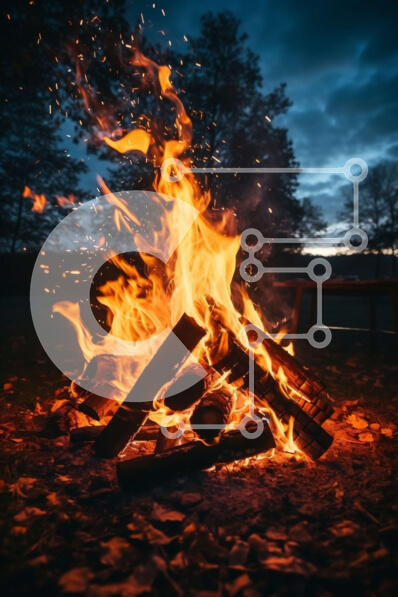 Σετ των 2 Intra Συλλεκτικό Ξύλινο Παζλ Plywood  4mm - Φωτιά που καίει σε ένα χωράφι τη νύχτα Σε Ξύλινο Κουτί - Διαστάσεις: 10x10 cm – 25 κομμάτια