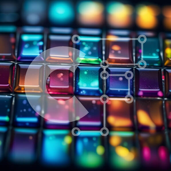 Intra Συλλεκτικό Ξύλινο Παζλ Plywood  4mm - Ζωντανή κινηματογράφηση σε πρώτο πλάνο ενός πολύχρωμου πληκτρολογίου με μοτίβο πλέγματος Σε Ξύλινο Κουτί - Διαστάσεις Puzzle: 10x10 cm – 25 κομμάτια