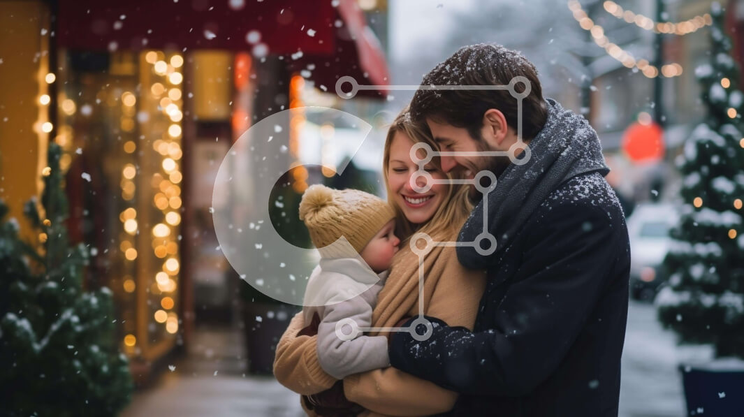 Intra Συλλεκτικό Ξύλινο Παζλ Plywood  4mm - Οικογένεια που απολαμβάνει την περίοδο των διακοπών στο χιόνι Σε Ξύλινο Κουτί - Διαστάσεις: 10x10 cm – 25 κομμάτια