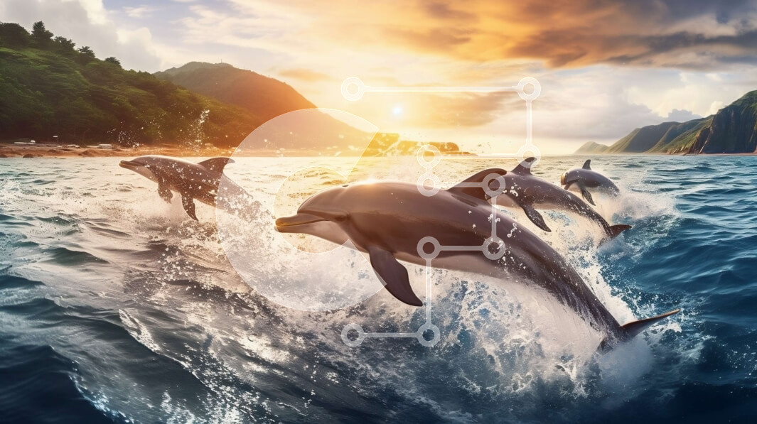 Intra Συλλεκτικό Ξύλινο Παζλ Plywood  4mm - Δελφίνια που πηδούν στο ηλιοβασίλεμα - όμορφη φωτογραφία της φύσης Σε Ξύλινο Κουτί - Διαστάσεις: 10x10 cm – 25 κομμάτια