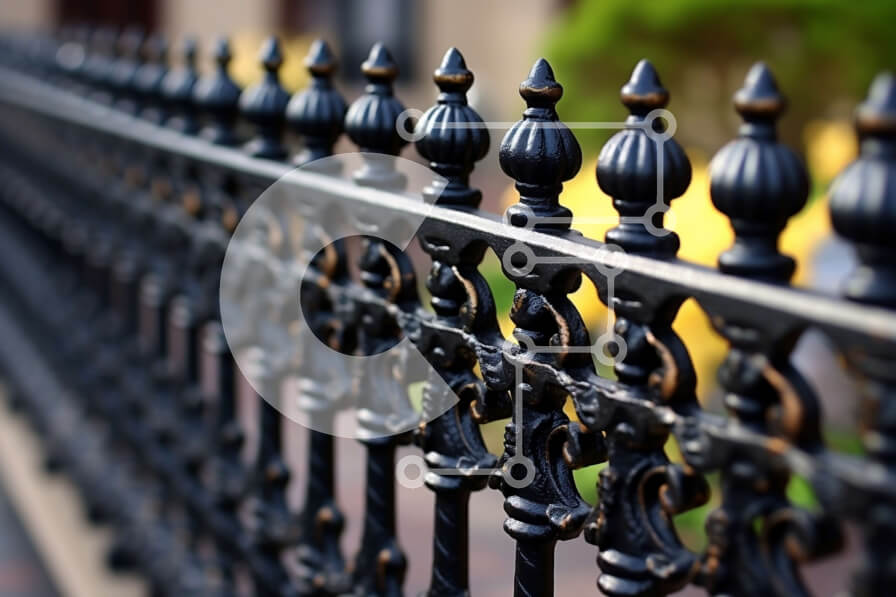 Intra Συλλεκτικό Ξύλινο Παζλ Plywood  4mm - Λεπτομερής εικόνα ενός μαύρου φράχτη από σφυρήλατο σίδερο με λουλουδάτα σχέδια Σε Ξύλινο Κουτί - Διαστάσεις Puzzle: 10x10 cm – 25 κομμάτια