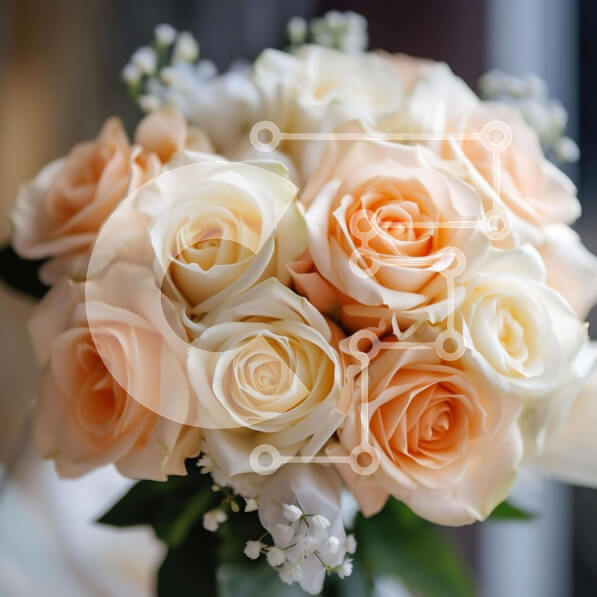 Intra Συλλεκτικό Ξύλινο Παζλ Plywood  4mm - Μπουκέτο με λευκά και ροδακινί τριαντάφυλλα μπροστά από ένα ανοιχτό παράθυρο Σε Ξύλινο Κουτί - Διαστάσεις: 10x10 cm – 25 κομμάτια