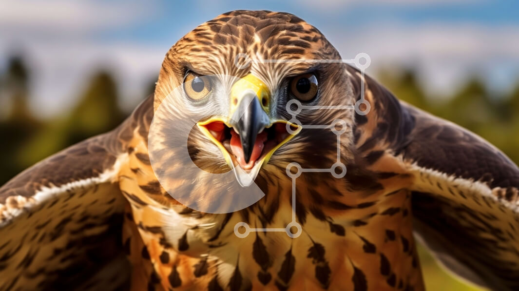 Σετ των 2 Intra Συλλεκτικό Ξύλινο Παζλ Plywood  4mm - Κοντινή εικόνα του άγριου γερακιού με αιχμηρά νύχια και φτερά ανοιχτά Σε Ξύλινο Κουτί - Διαστάσεις: 10x10 cm – 25 κομμάτια