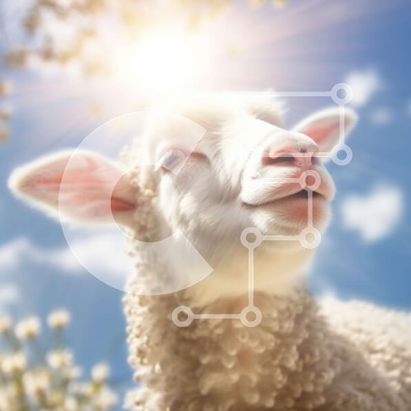 Intra Συλλεκτικό Ξύλινο Παζλ Plywood  4mm - Αξιολάτρευτη κοντινή εικόνα του προσώπου ενός αρνιού με τον ήλιο να λάμπει στο φόντο Σε Ξύλινο Κουτί - Διαστάσεις: 10x10 cm – 25 κομμάτια