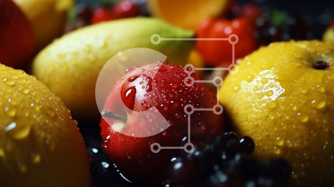 Σετ των 2 Intra Συλλεκτικό Ξύλινο Παζλ Plywood  4mm - Ομάδα φρέσκων φρούτων με σταγονίδια νερού σε μαύρο φόντο Σε Ξύλινο Κουτί - Διαστάσεις: 10x10 cm – 25 κομμάτια