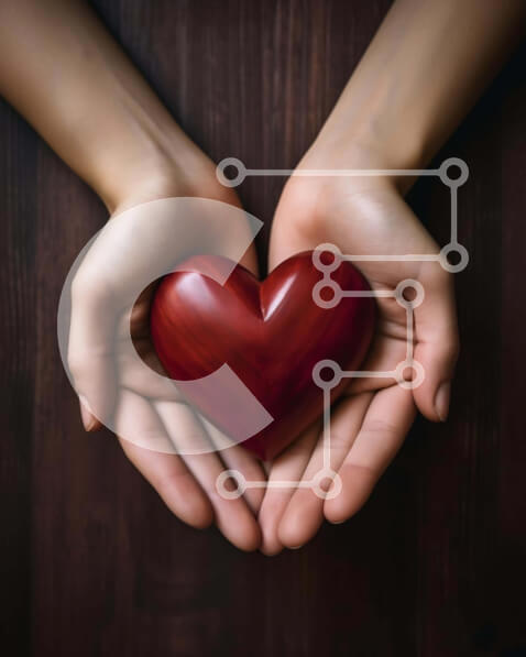 Intra Συλλεκτικό Ξύλινο Παζλ Plywood  4mm - Χέρια που κρατούν μια κόκκινη καρδιά σε ξύλινο φόντο Σε Ξύλινο Κουτί - Διαστάσεις Puzzle: 10x10 cm – 25 κομμάτια