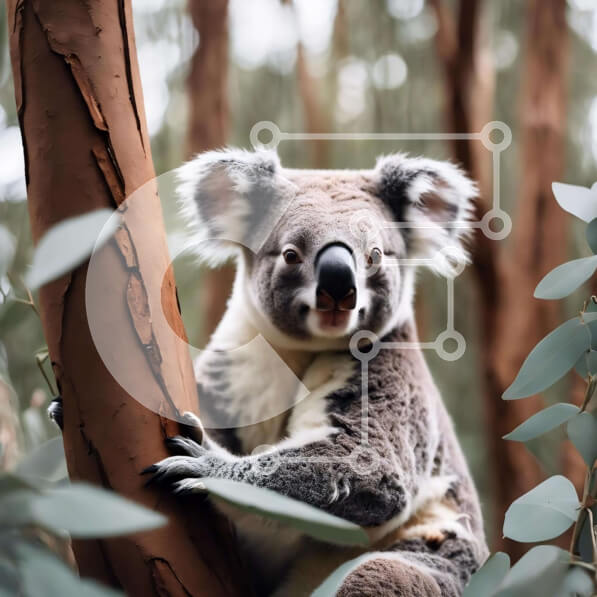 Intra Συλλεκτικό Ξύλινο Παζλ Plywood  4mm - Αρκούδα Koala κάθεται στο δέντρο και κοιτάζει ψηλά στην κάμερα Σε Ξύλινο Κουτί - Διαστάσεις: 10x10 cm – 25 κομμάτια