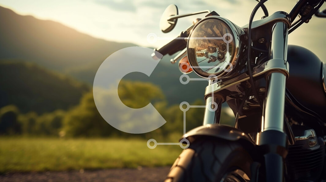 Intra Συλλεκτικό Ξύλινο Παζλ Plywood  4mm - Μοτοσικλέτα παρκαρισμένη στο γρασίδι με καταγάλανο ουρανό Σε Ξύλινο Κουτί - Διαστάσεις Puzzle: 10x10 cm – 25 κομμάτια