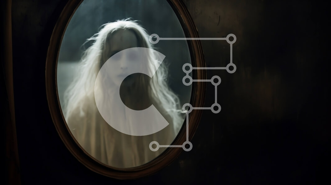 Intra Συλλεκτικό Ξύλινο Παζλ Plywood  4mm - Φανταστική γυναίκα μπροστά από τον οβάλ καθρέφτη Σε Ξύλινο Κουτί - Διαστάσεις Puzzle: 10x10 cm – 25 κομμάτια