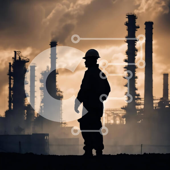 Intra Συλλεκτικό Ξύλινο Παζλ Plywood  4mm - Άνθρωπος στο διυλιστήριο πετρελαίου στο ηλιοβασίλεμα Σε Ξύλινο Κουτί - Διαστάσεις Puzzle: 10x10 cm – 25 κομμάτια