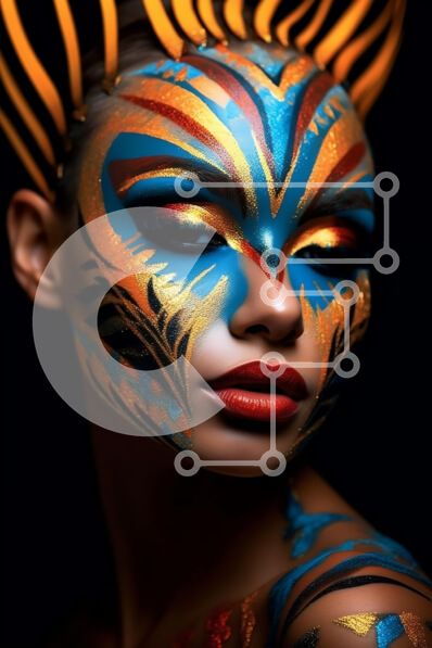 Intra Συλλεκτικό Ξύλινο Παζλ Plywood  4mm - Σοβαρή γυναίκα με ζωηρή βαφή προσώπου Σε Ξύλινο Κουτί - Διαστάσεις Puzzle: 10x10 cm – 25 κομμάτια