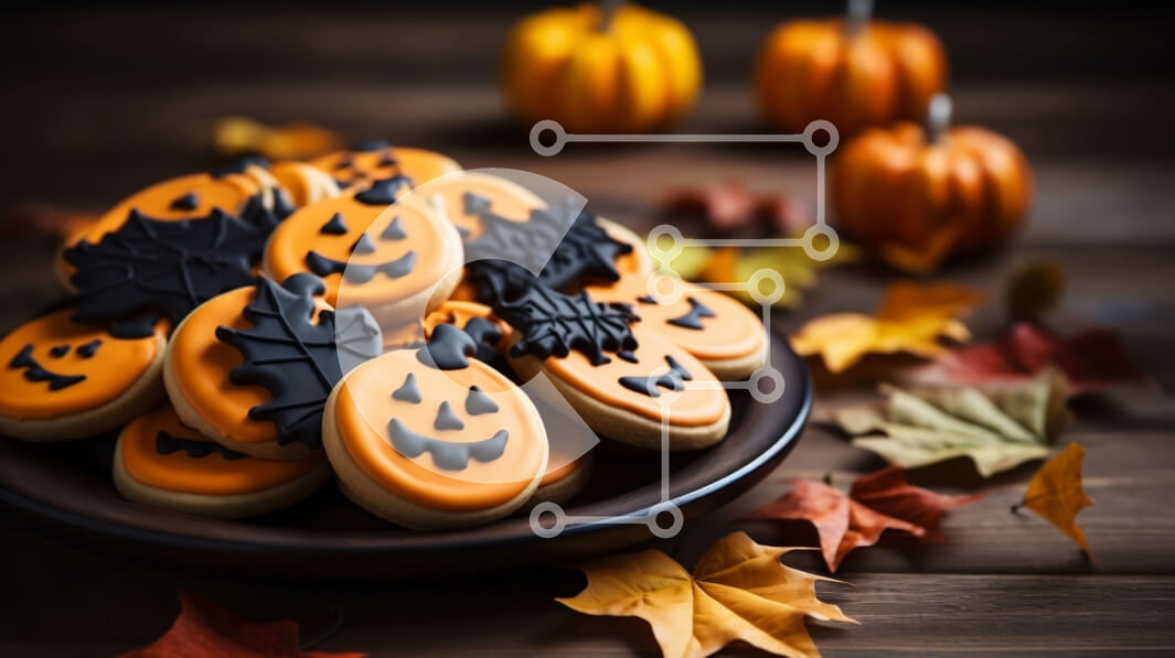 Σετ των 2 Intra Συλλεκτικό Ξύλινο Παζλ Plywood  4mm - Μπισκότα Jack-o'-Lantern σε σχήμα κολοκύθας σε ένα πιάτο Σε Ξύλινο Κουτί - Διαστάσεις: 10x10 cm – 25 κομμάτια