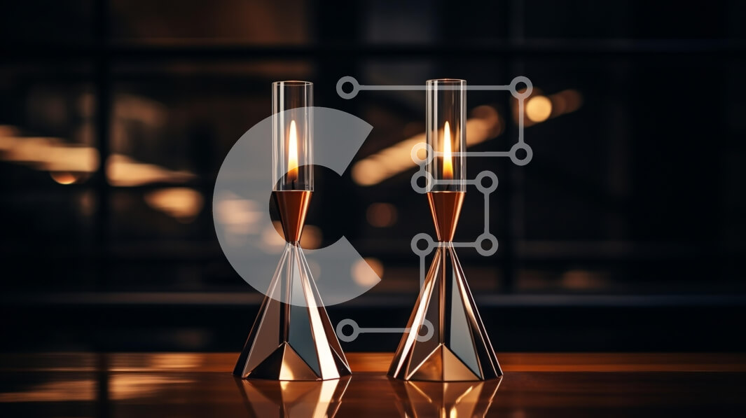 Intra Συλλεκτικό Ξύλινο Παζλ Plywood  4mm - Δύο μεταλλικά κεριά σε ένα ξύλινο τραπέζι μπροστά από ένα παράθυρο με περσίδες Σε Ξύλινο Κουτί - Διαστάσεις Puzzle: 10x10 cm – 25 κομμάτια