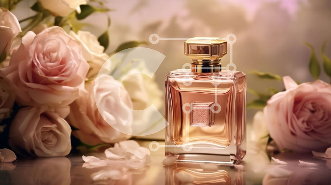 Σετ των 2 Intra Συλλεκτικό Ξύλινο Παζλ Plywood  4mm - Γυναικείο και κομψό ροζ μπουκάλι αρώματος στο τραπέζι με ροζ τριαντάφυλλα Σε Ξύλινο Κουτί - Διαστάσεις: 10x10 cm – 25 κομμάτια