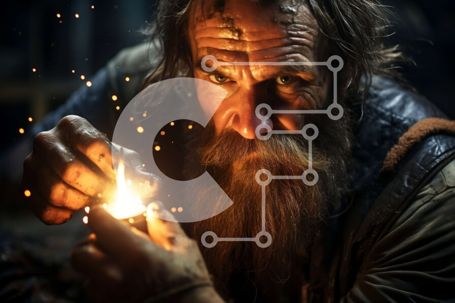 Intra Συλλεκτικό Ξύλινο Παζλ Plywood  4mm - Έντονο πορτρέτο ενός άνδρα με γένια και μουστάκι που κρατά ένα κερί Σε Ξύλινο Κουτί - Διαστάσεις Puzzle: 10x10 cm – 25 κομμάτια