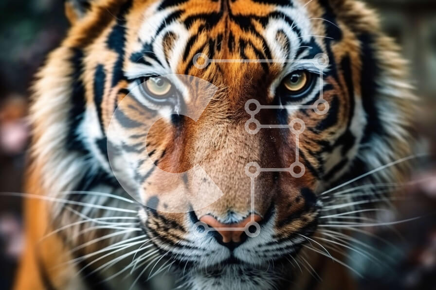 Σετ των 2 Intra Συλλεκτικό Ξύλινο Παζλ Plywood  4mm - Εκπληκτικό κοντινό πλάνο του προσώπου μιας τίγρης με έντονη έκφραση Σε Ξύλινο Κουτί - Διαστάσεις: 10x10 cm – 25 κομμάτια