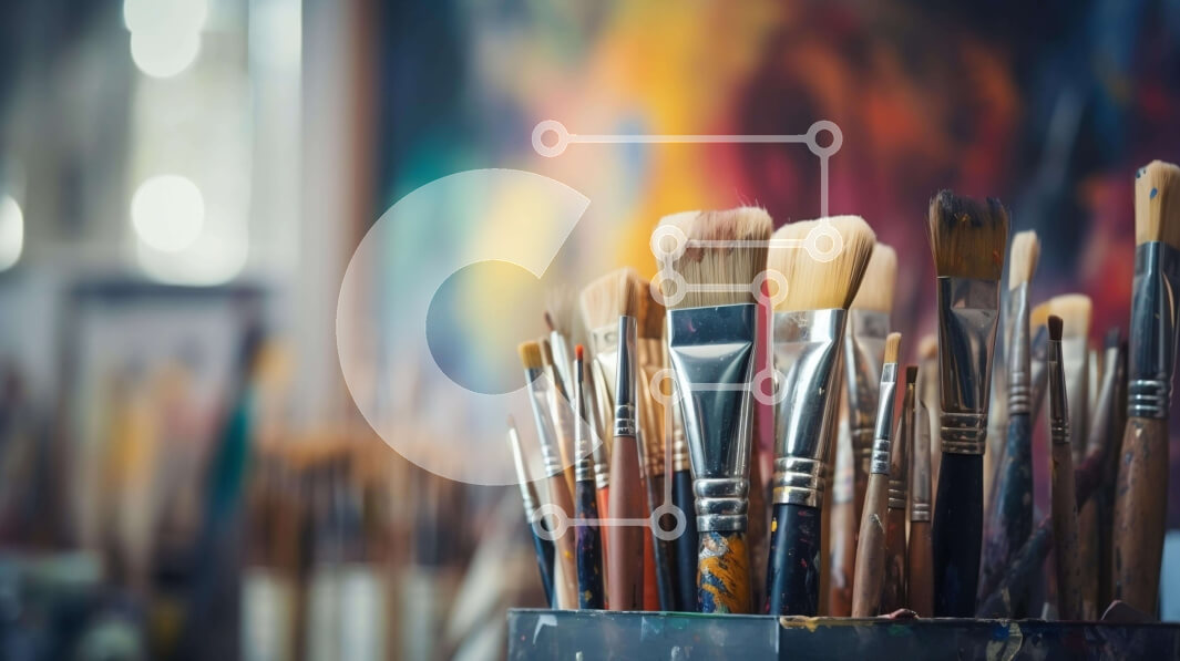 Intra Συλλεκτικό Ξύλινο Παζλ Plywood  4mm - Σειρά από πινέλα ζωγραφικής σε κάνιστρο για διάφορες τεχνικές τέχνης Σε Ξύλινο Κουτί - Διαστάσεις Puzzle: 10x10 cm – 25 κομμάτια