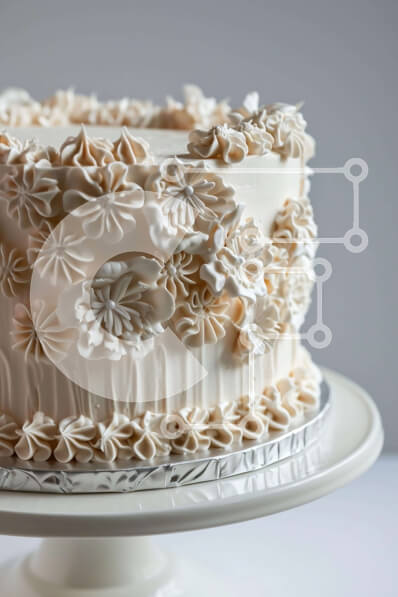 Σετ των 2 Intra Συλλεκτικό Ξύλινο Παζλ Plywood  4mm - Λευκό κέικ με πάγωμα και λουλούδια σε ασημένιο πιάτο Σε Ξύλινο Κουτί - Διαστάσεις: 10x10 cm – 25 κομμάτια