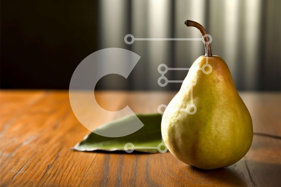 Σετ των 2 Intra Συλλεκτικό Ξύλινο Παζλ Plywood  4mm - Φρέσκο ​​και ζουμερό αχλάδι σε ξύλινο τραπέζι με θέα Σε Ξύλινο Κουτί - Διαστάσεις: 10x10 cm – 25 κομμάτια