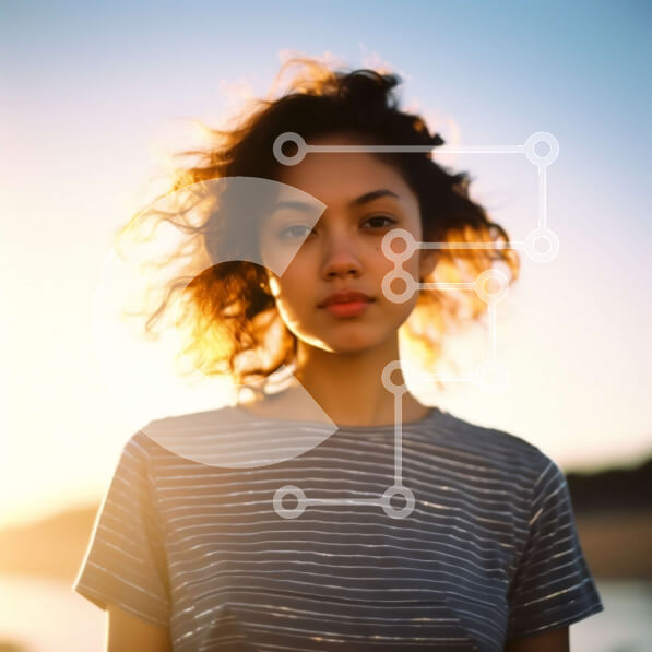 Intra Συλλεκτικό Ξύλινο Παζλ Plywood  4mm - Όμορφη εικόνα της νεαρής γυναίκας που στέκεται μπροστά από το νερό στο ηλιοβασίλεμα Σε Ξύλινο Κουτί - Διαστάσεις Puzzle: 10x10 cm – 25 κομμάτια