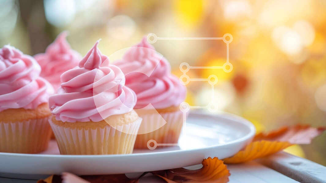 Σετ των 2 Intra Συλλεκτικό Ξύλινο Παζλ Plywood  4mm - Ροζ Cupcakes με θέμα το φθινόπωρο σε λευκό πιάτο με φύλλα Σε Ξύλινο Κουτί - Διαστάσεις: 10x10 cm – 25 κομμάτια