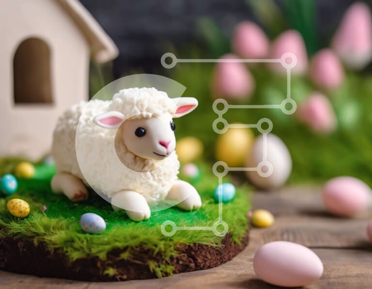 Intra Συλλεκτικό Ξύλινο Παζλ Plywood  4mm - Εικόνα με θέμα το Πάσχα με ειδώλιο προβάτου και πολύχρωμα αυγά στο γρασίδι Σε Ξύλινο Κουτί - Διαστάσεις Puzzle: 10x10 cm – 25 κομμάτια