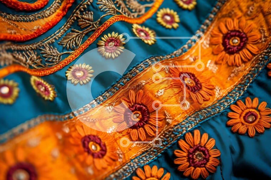 Intra Συλλεκτικό Ξύλινο Παζλ Plywood  4mm - Εκπληκτική εικόνα γυναίκας σε μπλε και πορτοκαλί Sari με λεπτομέρεια κεντήματος Σε Ξύλινο Κουτί - Διαστάσεις Puzzle: 10x10 cm – 25 κομμάτια