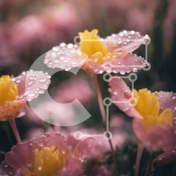 Intra Συλλεκτικό Ξύλινο Παζλ Plywood  4mm - Ομάδα ροζ και κίτρινων λουλουδιών με σταγονίδια νερού Σε Ξύλινο Κουτί - Διαστάσεις: 10x10 cm – 25 κομμάτια