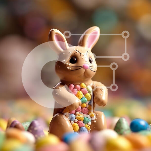 Intra Συλλεκτικό Ξύλινο Παζλ Plywood  4mm - Νόστιμο σοκολατένιο κουνέλι σε ένα κρεβάτι με πολύχρωμη καραμέλα Σε Ξύλινο Κουτί - Διαστάσεις: 10x10 cm – 25 κομμάτια