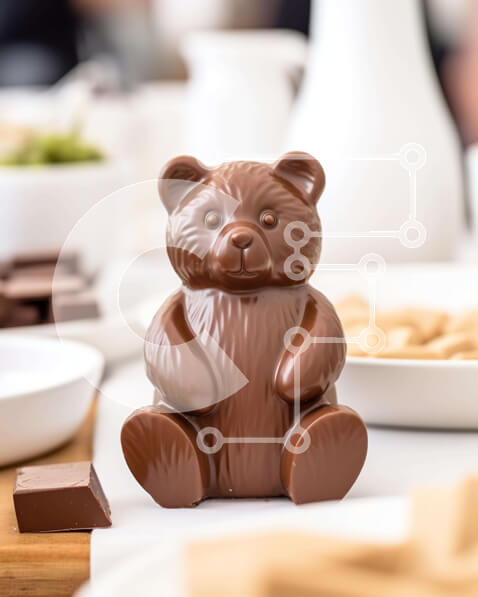 Σετ των 2 Intra Συλλεκτικό Ξύλινο Παζλ Plywood  4mm - Σοκολατένιο αρκουδάκι σε τραπεζαρία με φρούτα και γλυκά Σε Ξύλινο Κουτί - Διαστάσεις: 10x10 cm – 25 κομμάτια