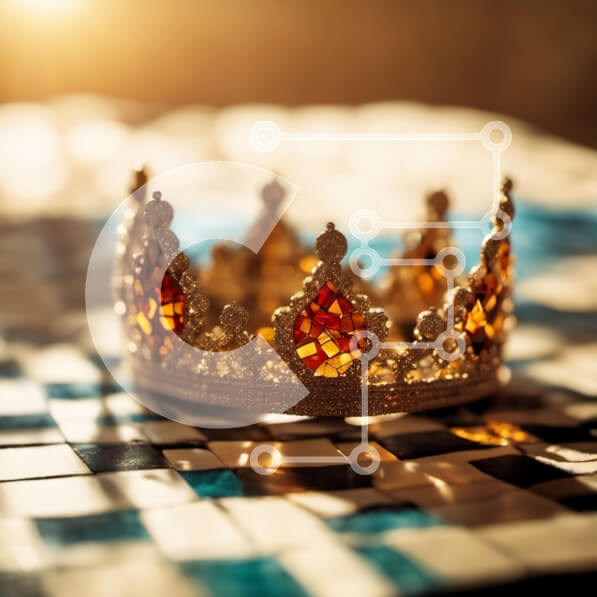 Intra Συλλεκτικό Ξύλινο Παζλ Plywood  4mm - Κοντινή όψη της περίπλοκης χρυσής κορώνας στο καρό πάτωμα Σε Ξύλινο Κουτί - Διαστάσεις: 10x10 cm – 25 κομμάτια