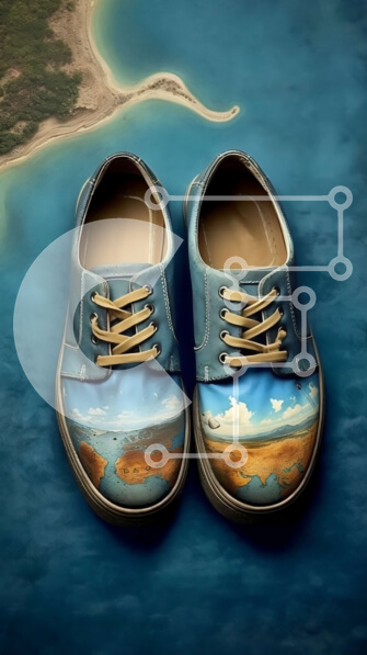 Intra Συλλεκτικό Ξύλινο Παζλ Plywood  4mm - Κομψά μπλε παπούτσια με ζωγραφισμένο τοπίο Σε Ξύλινο Κουτί - Διαστάσεις Puzzle: 10x10 cm – 25 κομμάτια