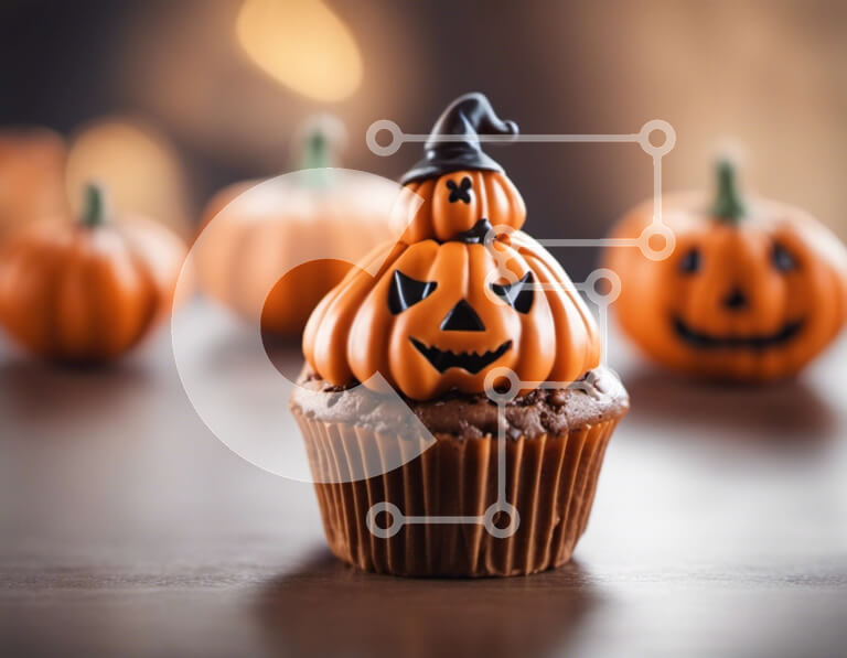Σετ των 2 Intra Συλλεκτικό Ξύλινο Παζλ Plywood  4mm - Cupcakes με στολίδια κολοκύθας για το Halloween Σε Ξύλινο Κουτί - Διαστάσεις: 10x10 cm – 25 κομμάτια