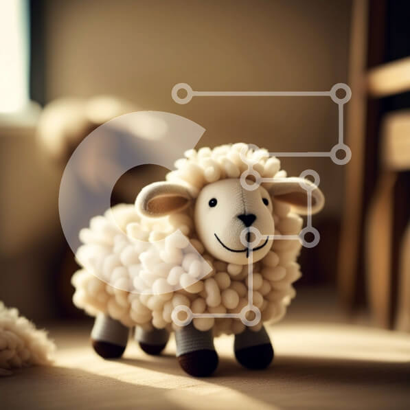 Intra Συλλεκτικό Ξύλινο Παζλ Plywood  4mm - Χαριτωμένη εικόνα ενός γεμισμένου παιχνιδιού προβάτων σε ένα ξύλινο πάτωμα Σε Ξύλινο Κουτί - Διαστάσεις Puzzle: 10x10 cm – 25 κομμάτια