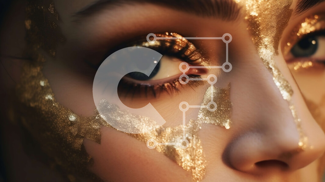 Σετ των 2 Intra Συλλεκτικό Ξύλινο Παζλ Plywood  4mm - Εκπληκτικό πορτρέτο γυναίκας με χρυσό χρώμα προσώπου και μακριές βλεφαρίδες Σε Ξύλινο Κουτί - Διαστάσεις: 10x10 cm – 25 κομμάτια