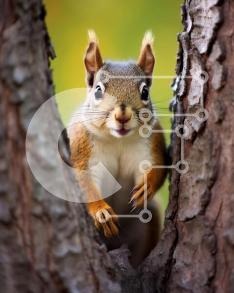 Σετ των 2 Intra Συλλεκτικό Ξύλινο Παζλ Plywood  4mm - Αξιολάτρευτη εικόνα ενός κόκκινου σκίουρου που κρυφοκοιτάζει πίσω από έναν κορμό δέντρου Σε Ξύλινο Κουτί - Διαστάσεις: 10x10 cm – 25 κομμάτια