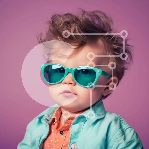 Intra Συλλεκτικό Ξύλινο Παζλ Plywood  4mm - Αξιολάτρευτη εικόνα ενός παιδιού με γυαλιά ηλίου και πολύχρωμο πουκάμισο Σε Ξύλινο Κουτί - Διαστάσεις Puzzle: 10x10 cm – 25 κομμάτια