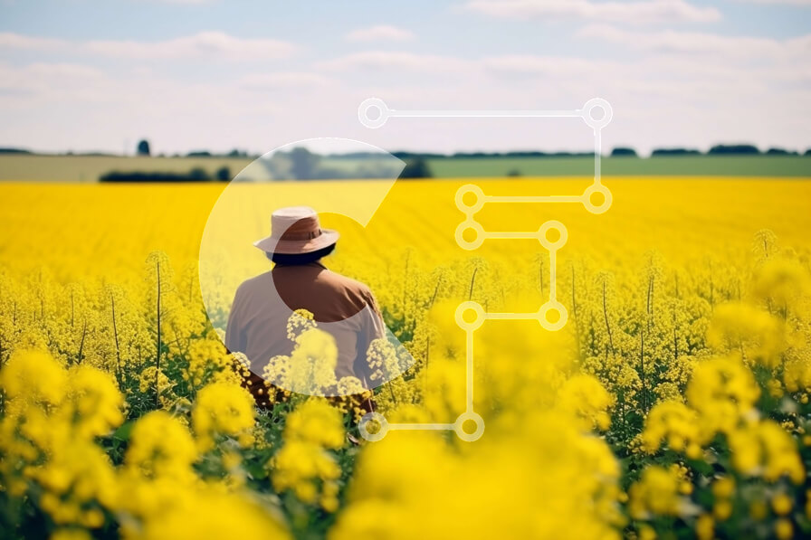 Intra Συλλεκτικό Ξύλινο Παζλ Plywood  4mm - Όμορφο σκηνικό ενός άνδρα που στέκεται σε ένα χωράφι με κίτρινα λουλούδια ελαιοκράμβης Σε Ξύλινο Κουτί - Διαστάσεις: 10x10 cm – 25 κομμάτια