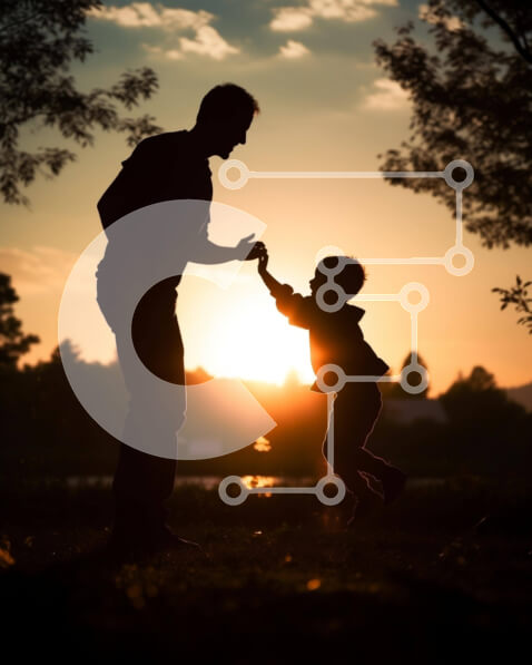 Intra Συλλεκτικό Ξύλινο Παζλ Plywood  4mm - Σιλουέτα ενός άνδρα και ενός παιδιού που παίζουν στο ηλιοβασίλεμα Σε Ξύλινο Κουτί - Διαστάσεις Puzzle: 10x10 cm – 25 κομμάτια