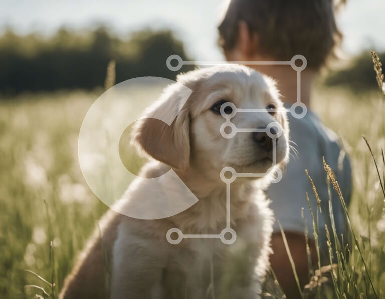 Σετ των 2 Intra Συλλεκτικό Ξύλινο Παζλ Plywood  4mm - Αξιολάτρευτο κουτάβι Golden Retriever σε ένα χωράφι με ψηλό γρασίδι Σε Ξύλινο Κουτί - Διαστάσεις: 10x10 cm – 25 κομμάτια