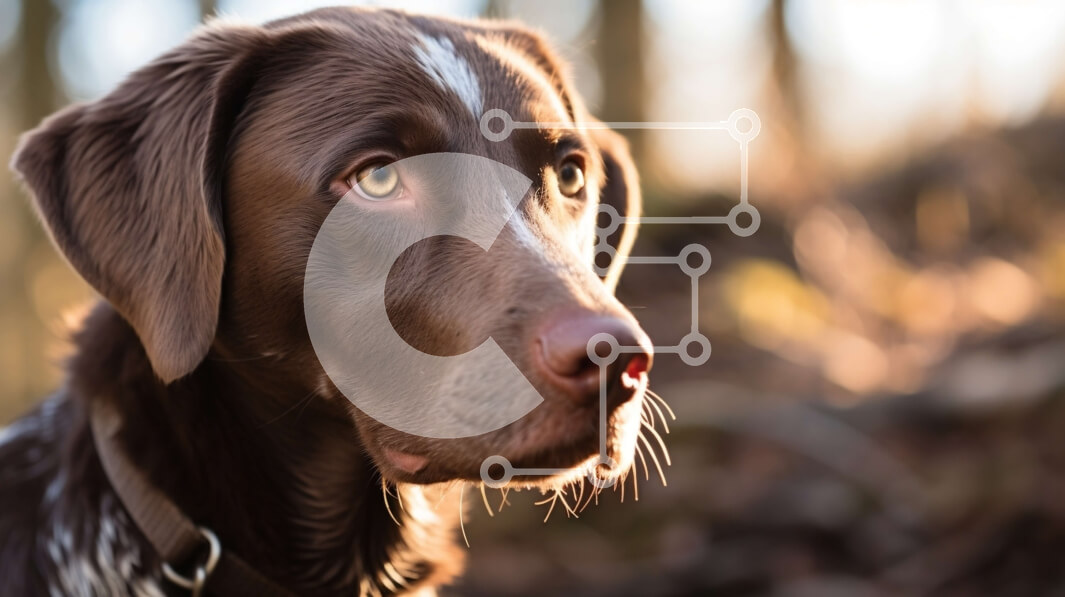 Σετ των 2 Intra Συλλεκτικό Ξύλινο Παζλ Plywood  4mm - Σοβαρό καφέ και λευκό σκυλί με κολάρο και λουρί Σε Ξύλινο Κουτί - Διαστάσεις: 10x10 cm – 25 κομμάτια