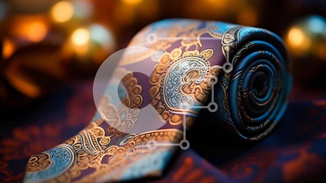 Intra Συλλεκτικό Ξύλινο Παζλ Plywood  4mm - Κομψή γραβάτα με μπλε και χρυσό σχέδιο Paisley σε κόκκινο φόντο Σε Ξύλινο Κουτί - Διαστάσεις Puzzle: 10x10 cm – 25 κομμάτια