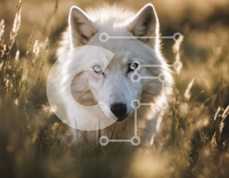 Σετ των 2 Intra Συλλεκτικό Ξύλινο Παζλ Plywood  4mm - Λευκός λύκος σε ένα χωράφι με ψηλό γρασίδι Σε Ξύλινο Κουτί - Διαστάσεις: 10x10 cm – 25 κομμάτια