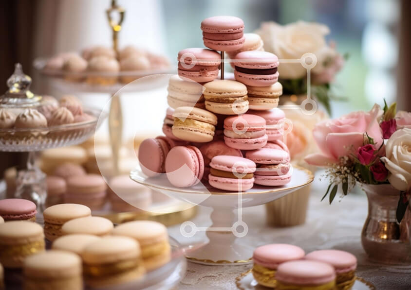 Σετ των 2 Intra Συλλεκτικό Ξύλινο Παζλ Plywood  4mm - Ποικιλία ροζ μακαρόν και επιδόρπια στο τραπέζι Σε Ξύλινο Κουτί - Διαστάσεις: 10x10 cm – 25 κομμάτια