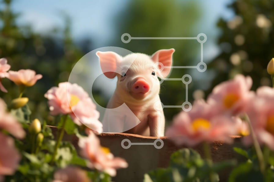 Σετ των 2 Intra Συλλεκτικό Ξύλινο Παζλ Plywood  4mm - Αξιολάτρευτη εικόνα ενός γουρουνιού που περιβάλλεται από ροζ λουλούδια Σε Ξύλινο Κουτί - Διαστάσεις: 10x10 cm – 25 κομμάτια