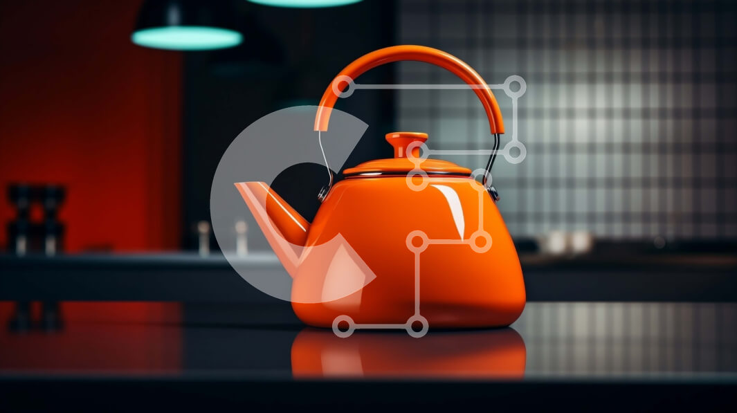 Intra Συλλεκτικό Ξύλινο Παζλ Plywood  4mm - Πορτοκαλί βραστήρας σε μαύρο πάγκο στην κουζίνα Σε Ξύλινο Κουτί - Διαστάσεις: 10x10 cm – 25 κομμάτια