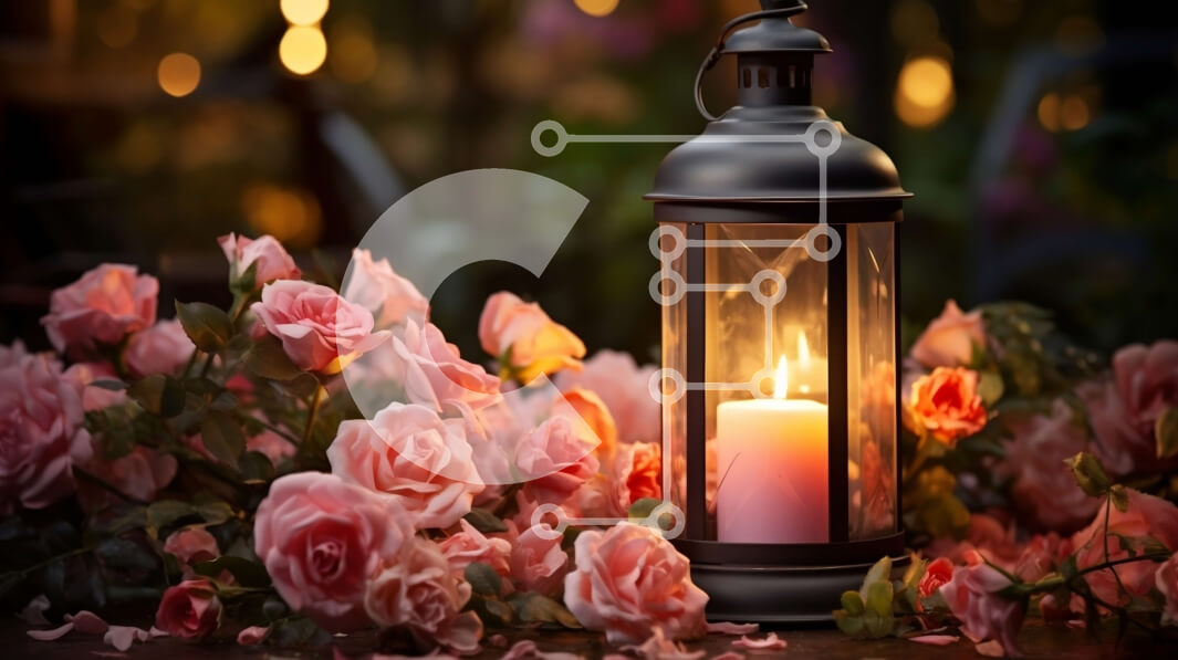 Σετ των 2 Intra Συλλεκτικό Ξύλινο Παζλ Plywood  4mm - Κερί φαναριού που περιβάλλεται από ροζ τριαντάφυλλα Σε Ξύλινο Κουτί - Διαστάσεις: 10x10 cm – 25 κομμάτια