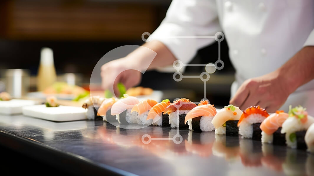 Σετ των 2 Intra Συλλεκτικό Ξύλινο Παζλ Plywood  4mm - Σεφ που ετοιμάζει ρολά σούσι με διάφορα είδη σούσι Σε Ξύλινο Κουτί - Διαστάσεις: 10x10 cm – 25 κομμάτια