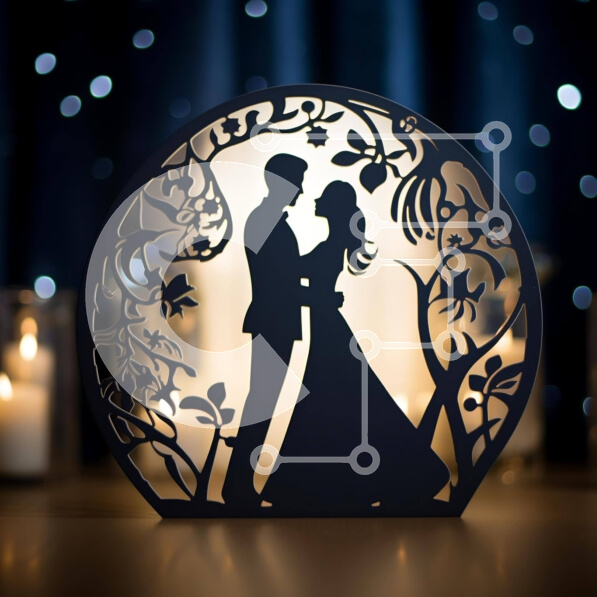 Intra Συλλεκτικό Ξύλινο Παζλ Plywood  4mm - Γιορτή αρραβώνα ή γάμου με ζευγάρι σιλουέτα και κεριά Σε Ξύλινο Κουτί - Διαστάσεις Puzzle: 10x10 cm – 25 κομμάτια